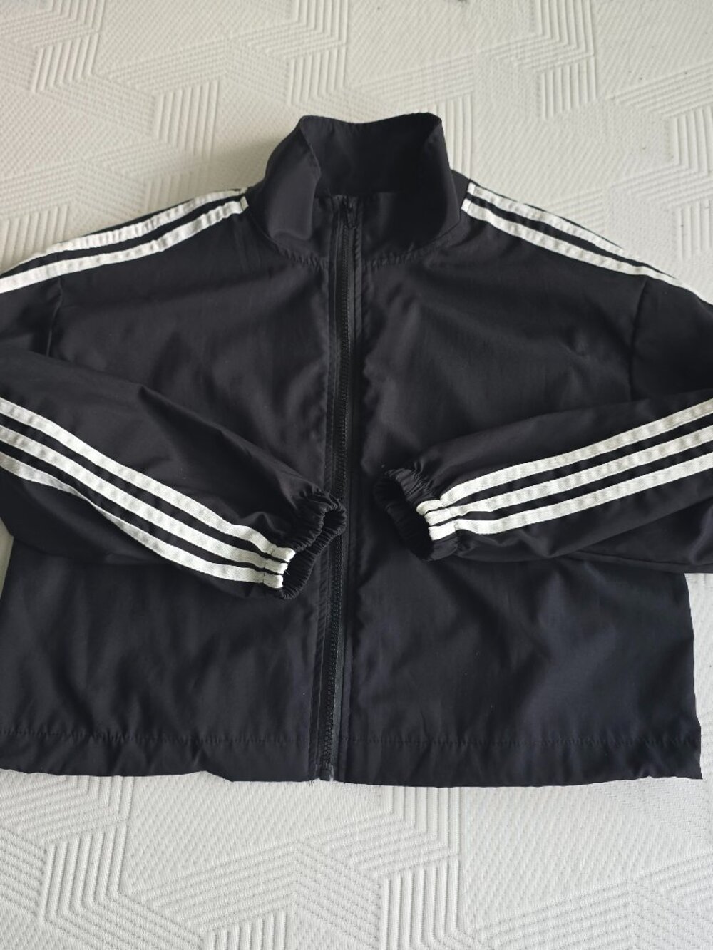 Black Three Stripe Cropped Track Jacket Unisex Windbreaker Zip Up